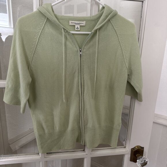 Banana Republic Cashmere Zip Hooded Sweater Lime Mint Green Women's Medium - Picture 8 of 9